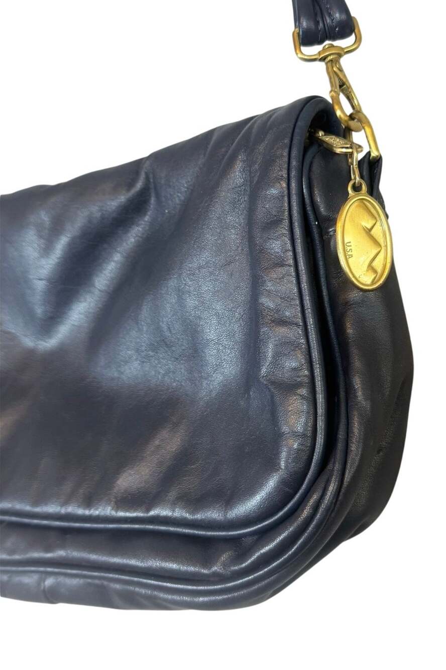 Stone Mountain Leather Crossbody Bag Blue Foldover Classic Vintage Minimalist